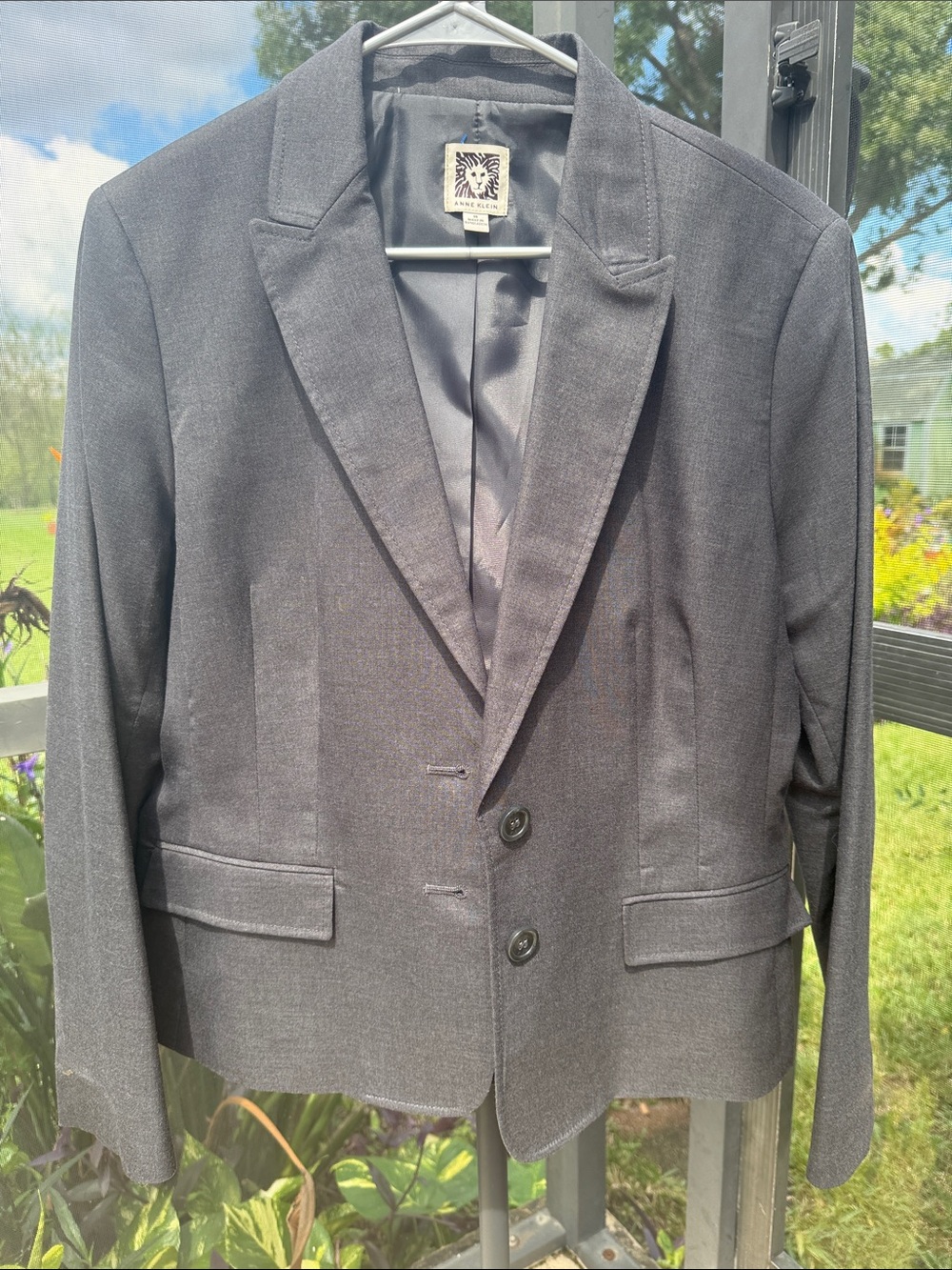 Anne Klein Charcoal Two-Button Tailored Blazer